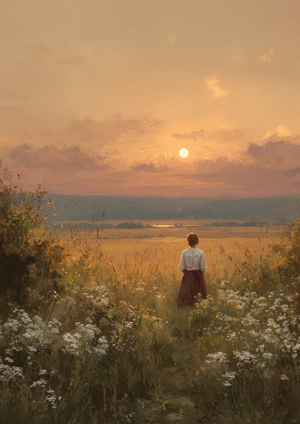 La apus, pe câmp — tablou canvas